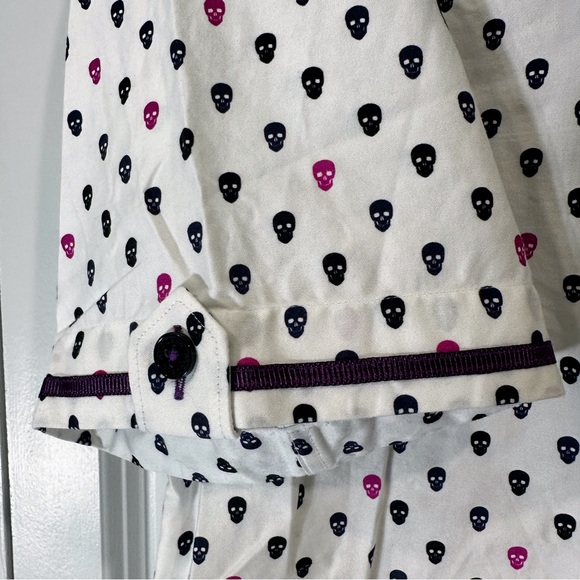 Maceoo Shirt Med White Italian Cotton Short Sleeve Galileo Skull Maczoo Purple - Picture 8 of 12